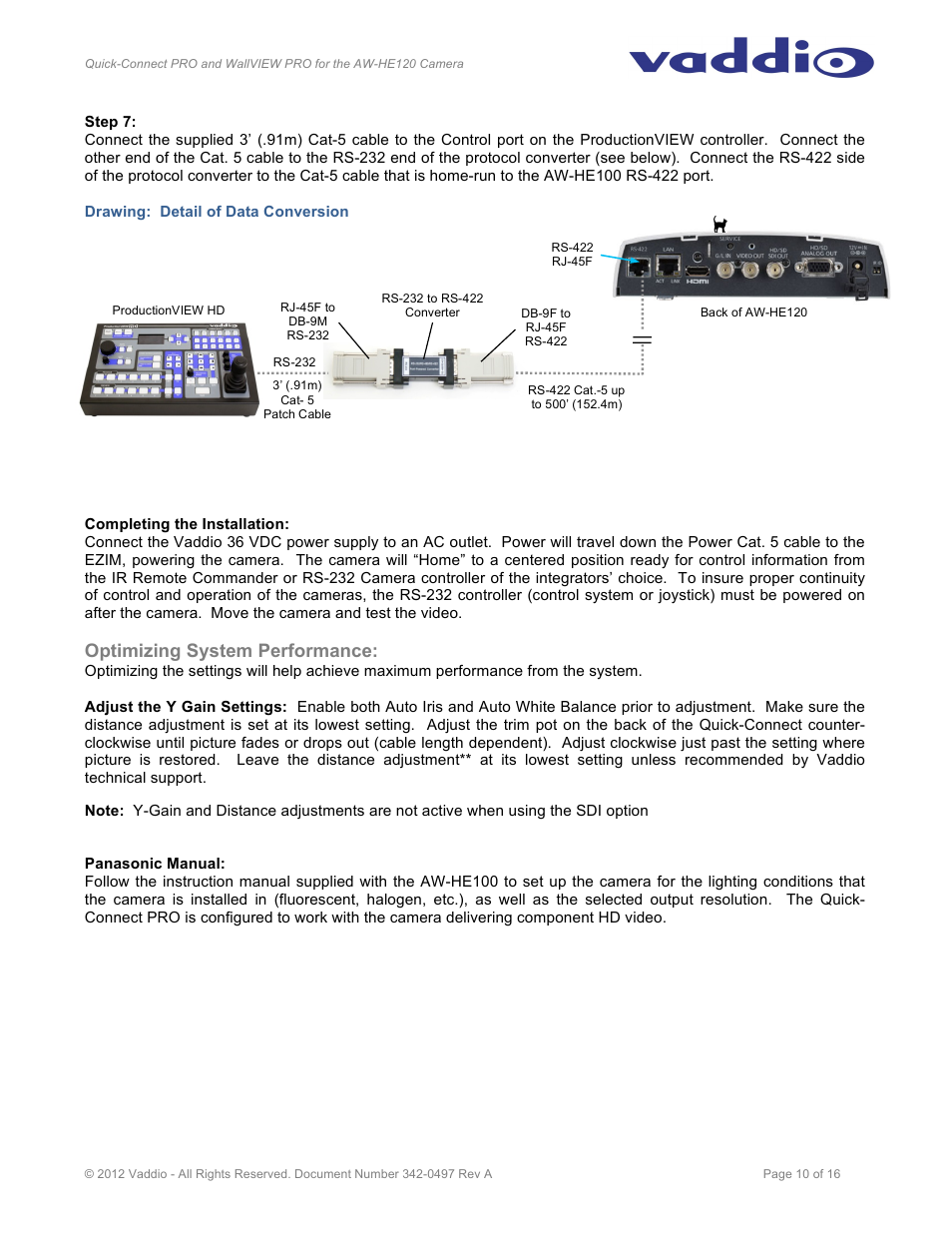 Optimizing system performance | Vaddio Quick-Connect PRO and WallVIEW PRO for AW HE120 User Manual | Page 10 / 16