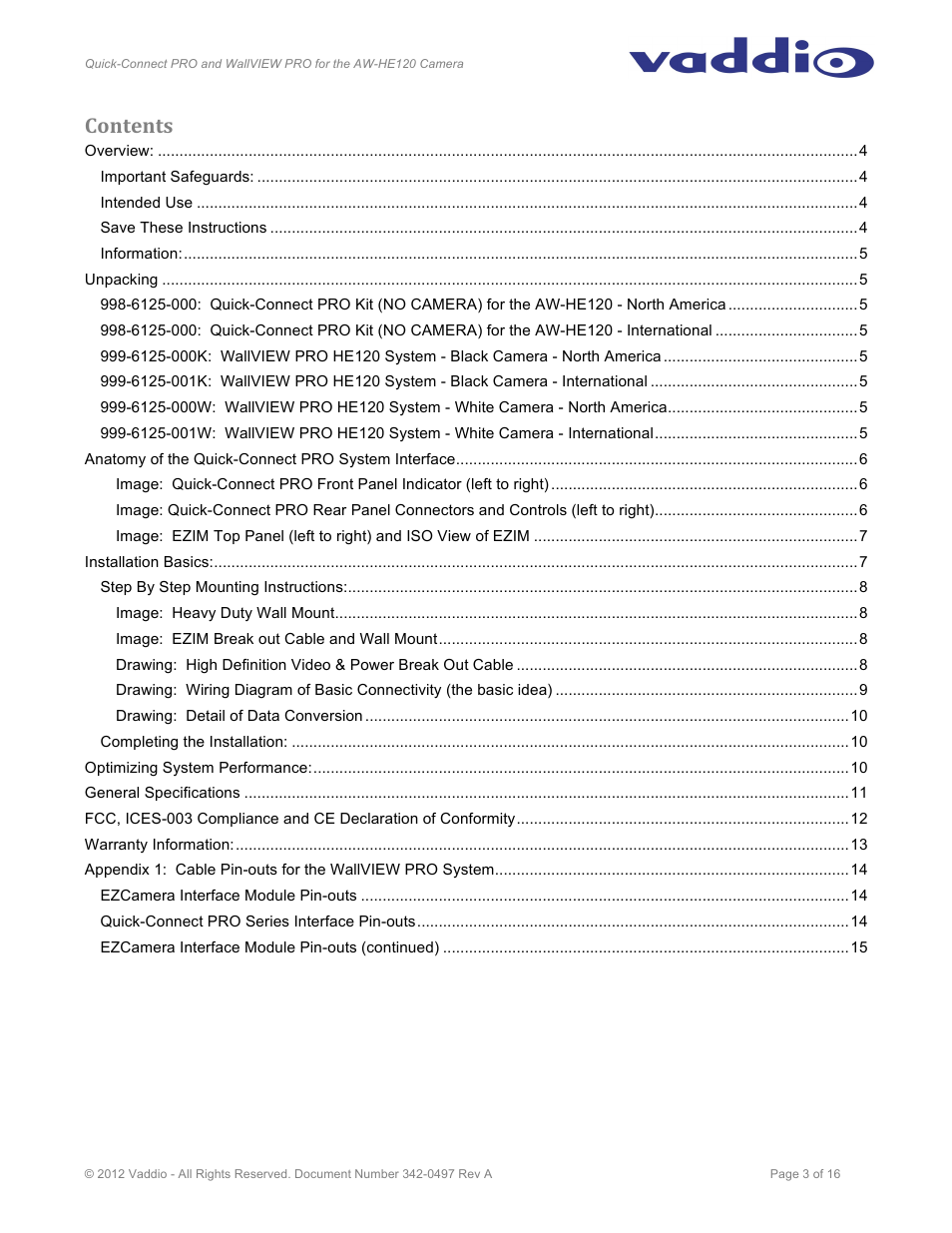Vaddio Quick-Connect PRO and WallVIEW PRO for AW HE120 User Manual | Page 3 / 16