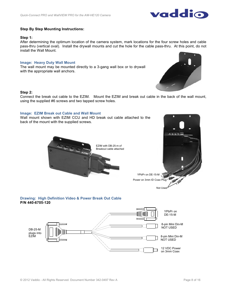 Vaddio Quick-Connect PRO and WallVIEW PRO for AW HE120 User Manual | Page 8 / 16