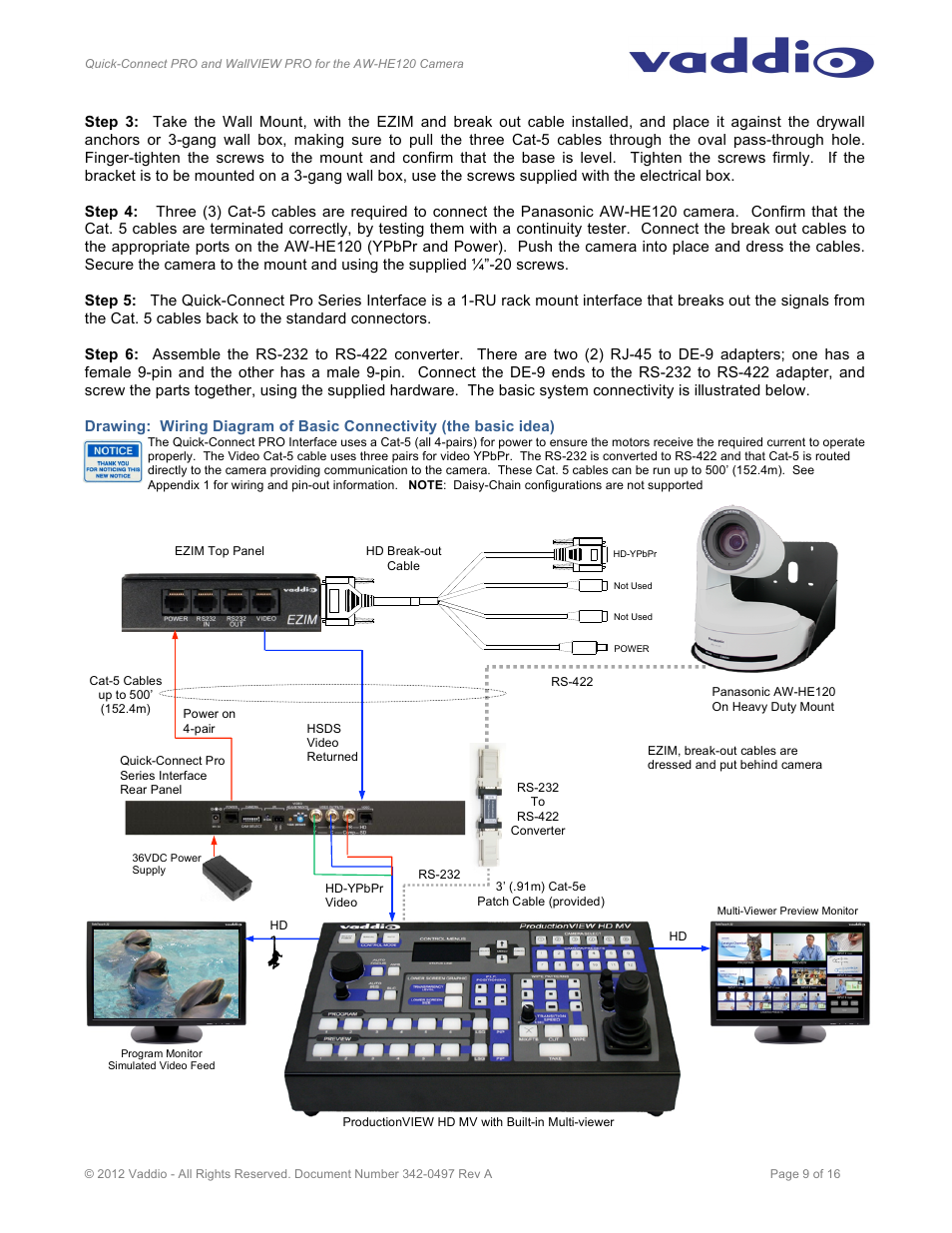 Vaddio Quick-Connect PRO and WallVIEW PRO for AW HE120 User Manual | Page 9 / 16