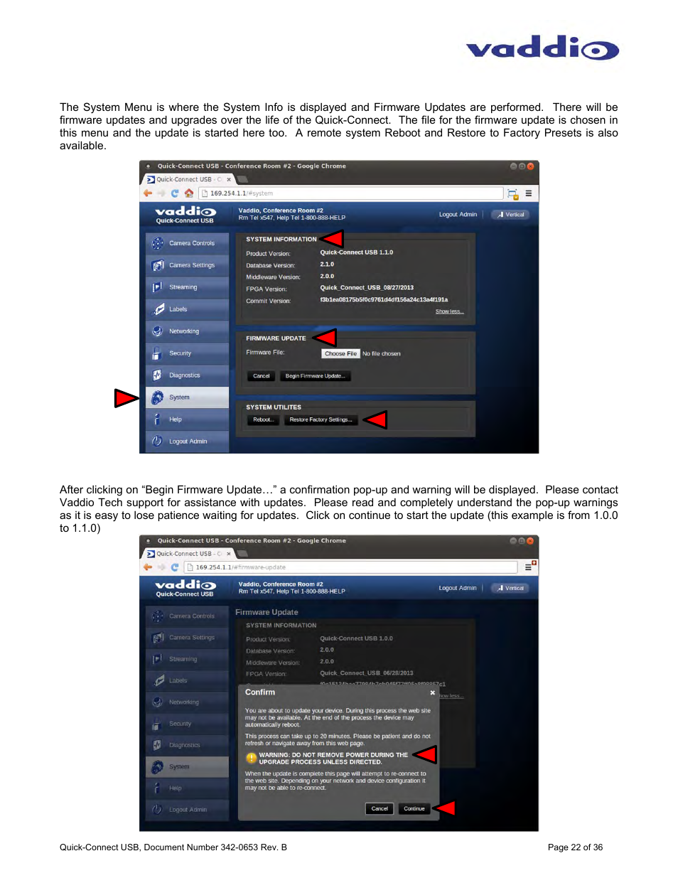 Vaddio Quick-Connect USB User Manual | Page 22 / 36