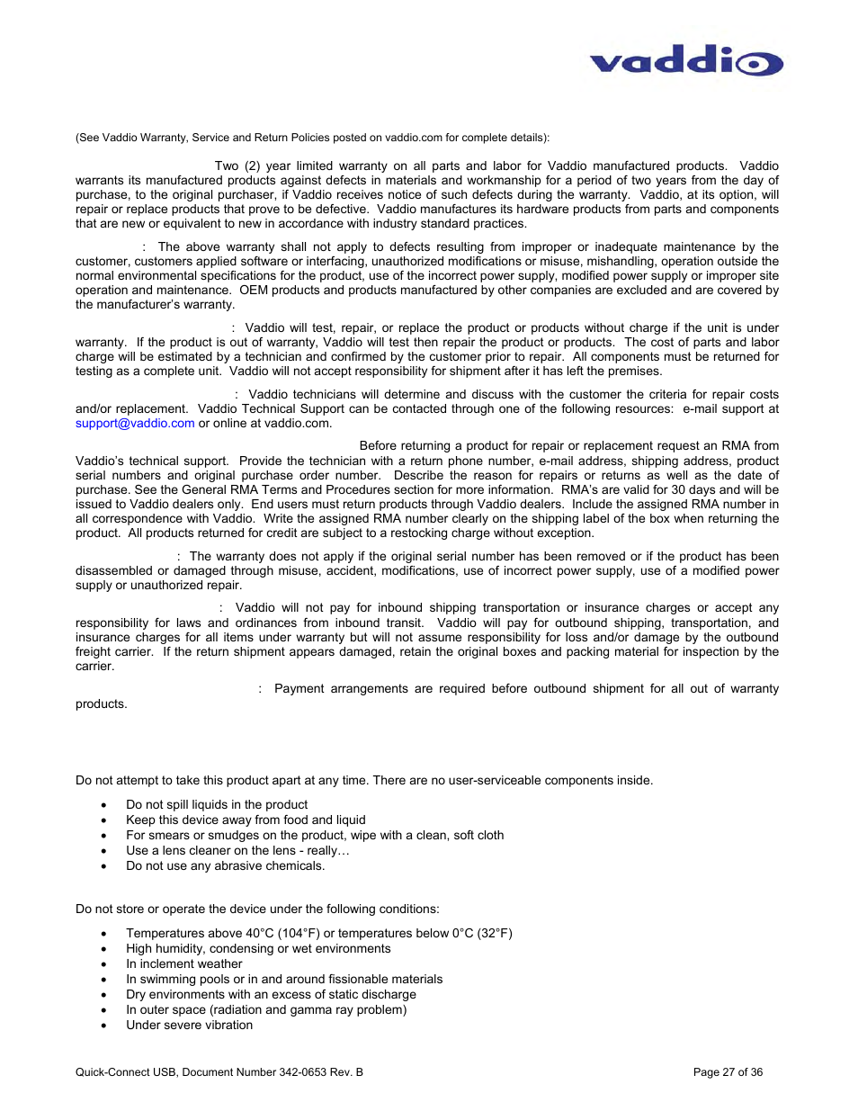 Vaddio Quick-Connect USB User Manual | Page 27 / 36