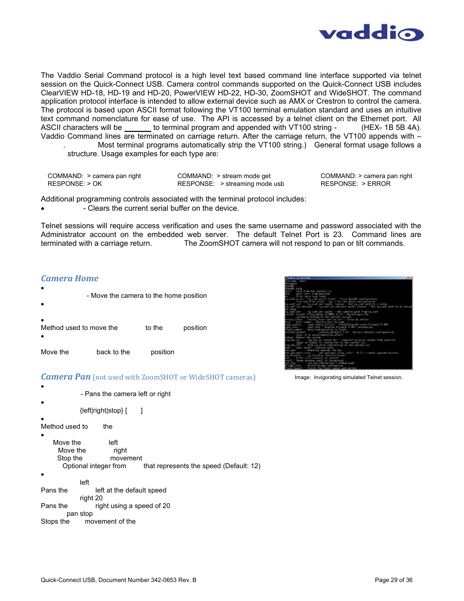 Camera home, Camera pan | Vaddio Quick-Connect USB User Manual | Page 29 / 36