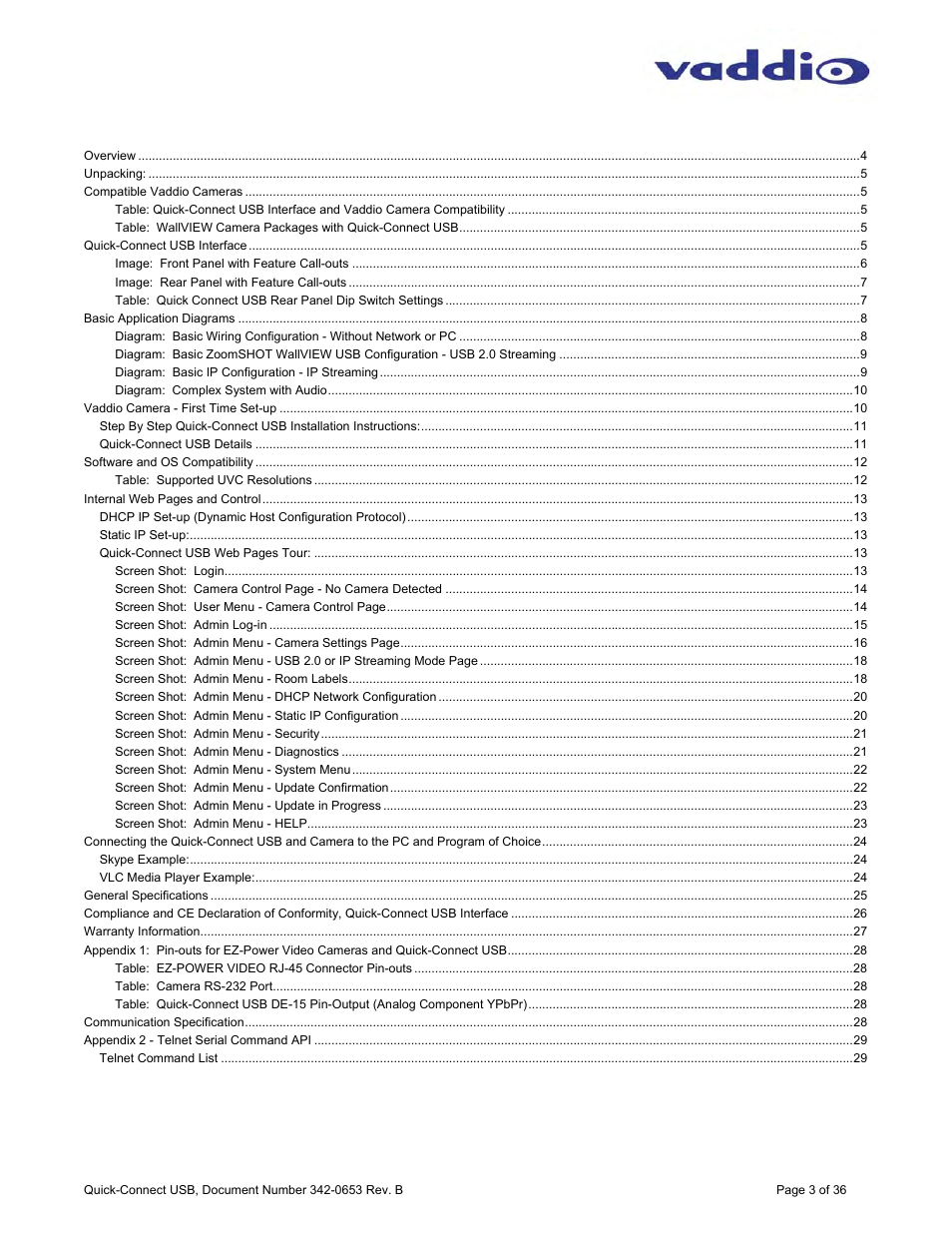 Vaddio Quick-Connect USB User Manual | Page 3 / 36