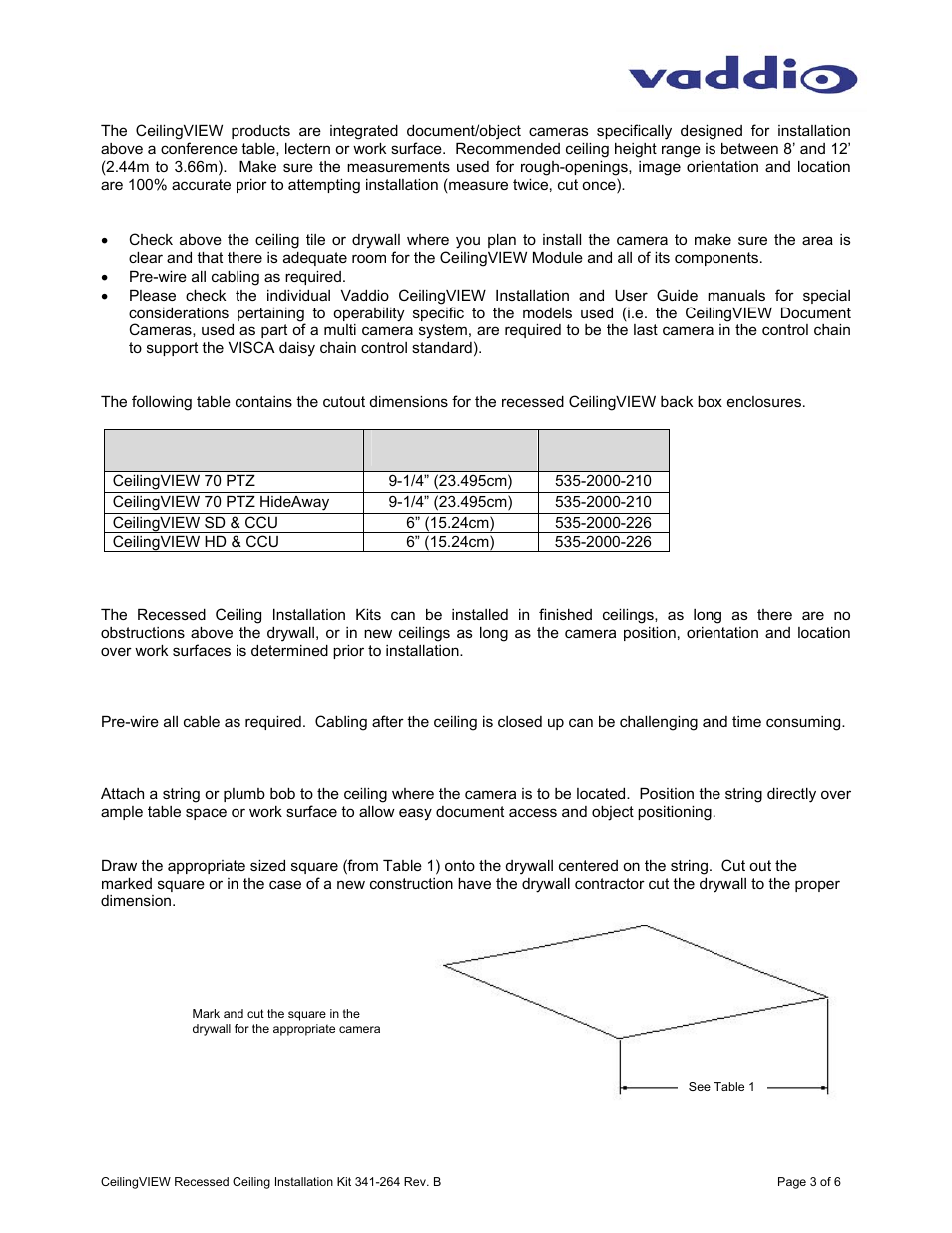 Vaddio Recessed Ceiling Conversion User Manual | Page 3 / 6