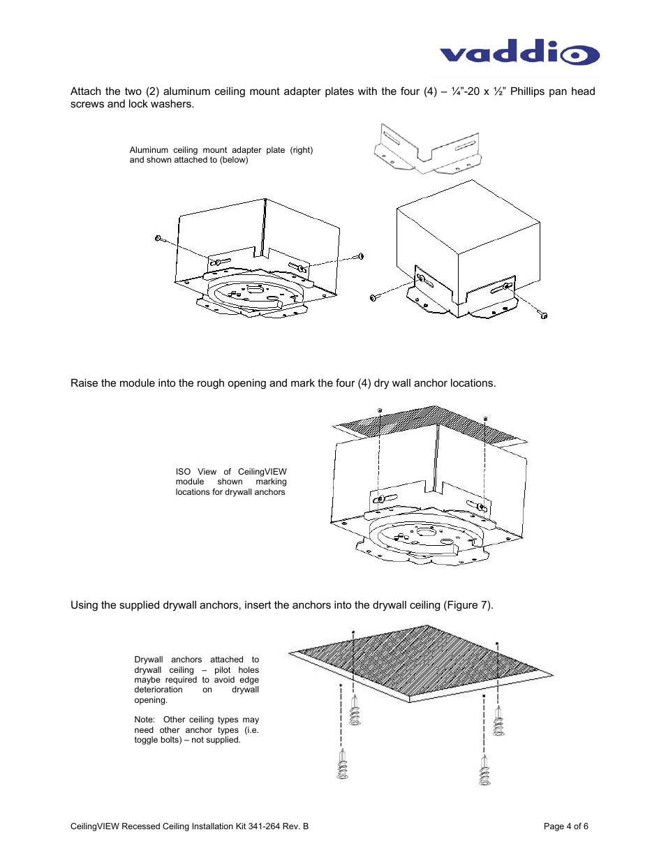 Vaddio Recessed Ceiling Conversion User Manual | Page 4 / 6