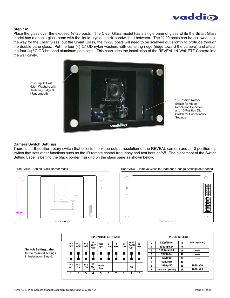 Ir 2 on ir 1 on, Ir out on, Ir 3 on | Ir 2 off ir 1 off, Reveal in-wall cameras | Vaddio REVEAL User Manual | Page 11 / 28