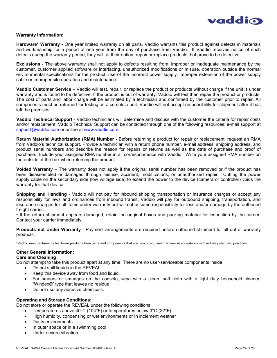 Vaddio REVEAL User Manual | Page 24 / 28