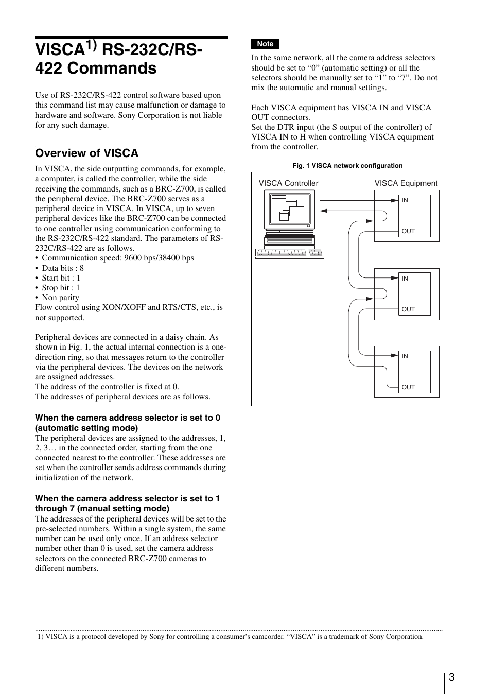 Visca rs-232c/rs- 422 commands, Overview of visca, Visca rs-232c/rs-422 commands | Visca | Vaddio Sony BRC-Z700 User Manual | Page 3 / 28