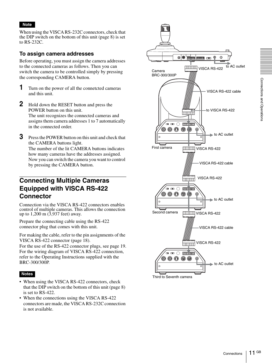 Connecting multiple cameras equipped with, Visca rs-422 connector | Vaddio Sony RMBR-300 Tech User Manual | Page 11 / 76