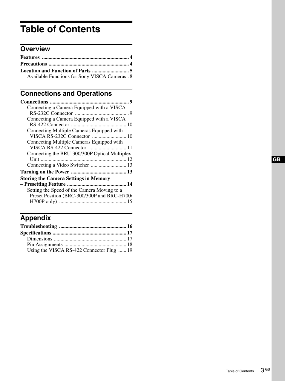 Vaddio Sony RMBR-300 Tech User Manual | Page 3 / 76