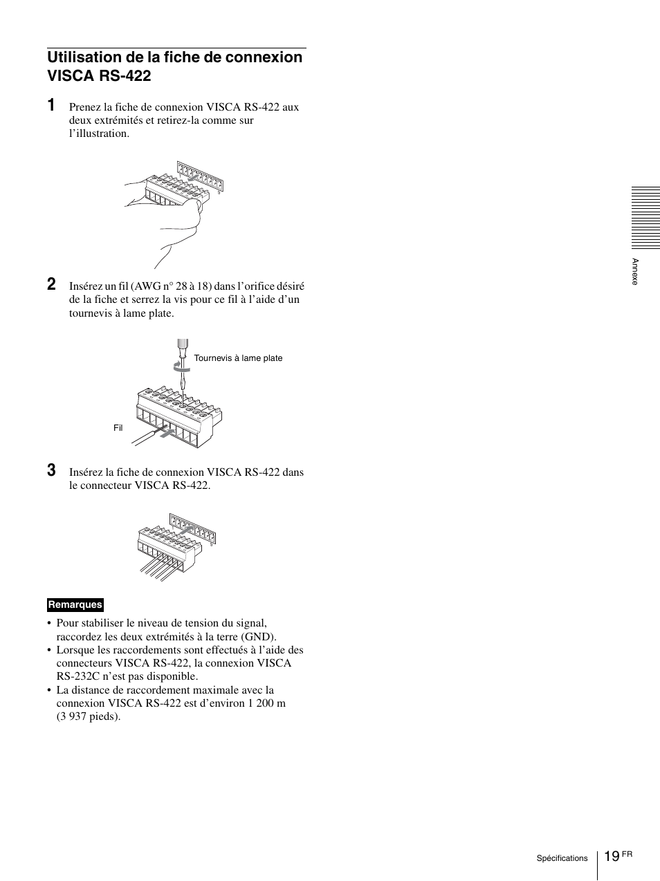 Utilisation de la fiche de connexion visca rs-422, Utilisation de la fiche de connexion, Visca rs-422 | Vaddio Sony RMBR-300 Tech User Manual | Page 37 / 76