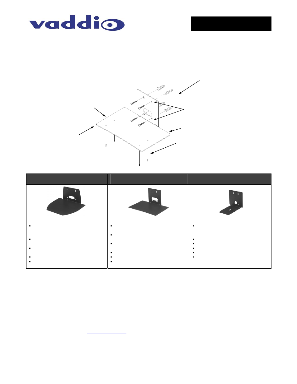 Vaddio Thin Profile Wall Mount Bracket for Polycom VSX Codecs User Manual | 1 page