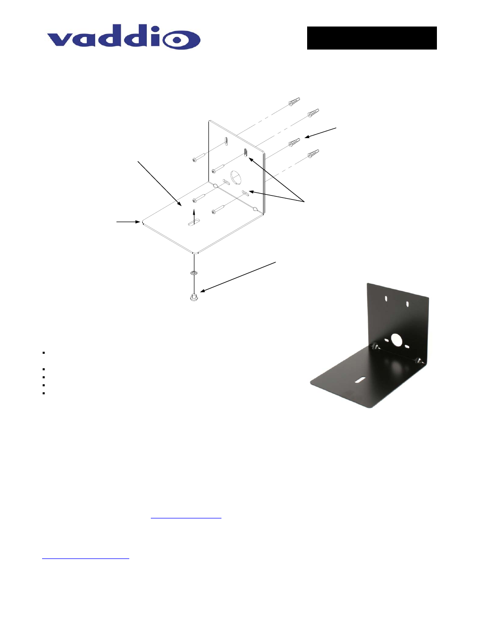 Vaddio Thin Profile Wall Mount Bracket for LifeSize HD Camera User Manual | 1 page