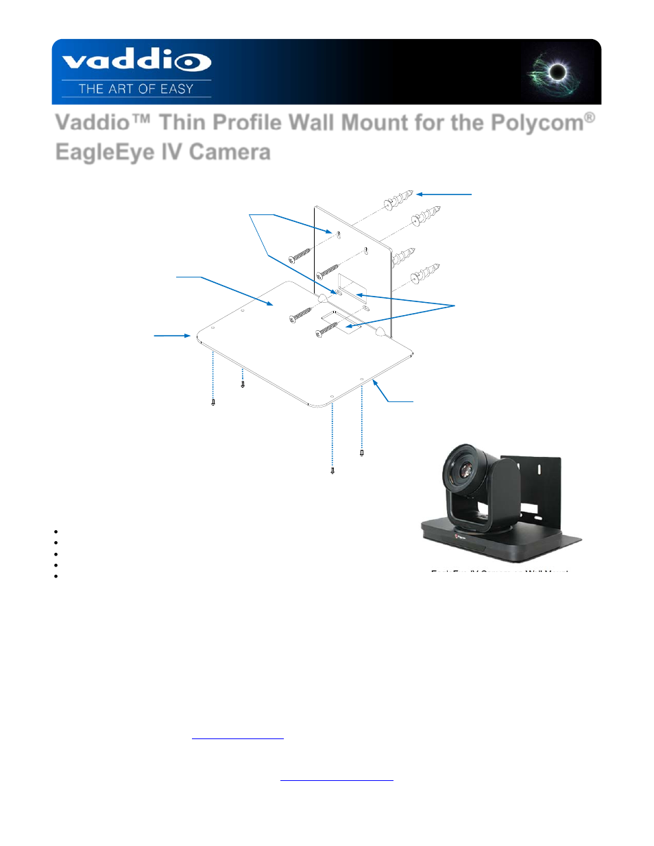 Vaddio Thin Profile Wall Mount for Polycom EagleEye IV Camera User Manual | 1 page