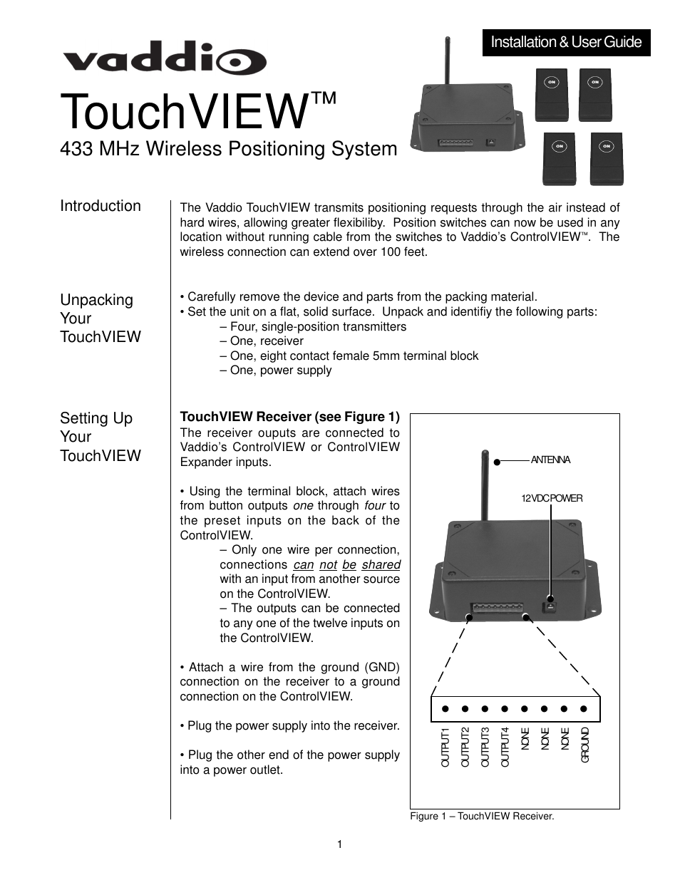 Vaddio TouchVIEW User Manual | 4 pages
