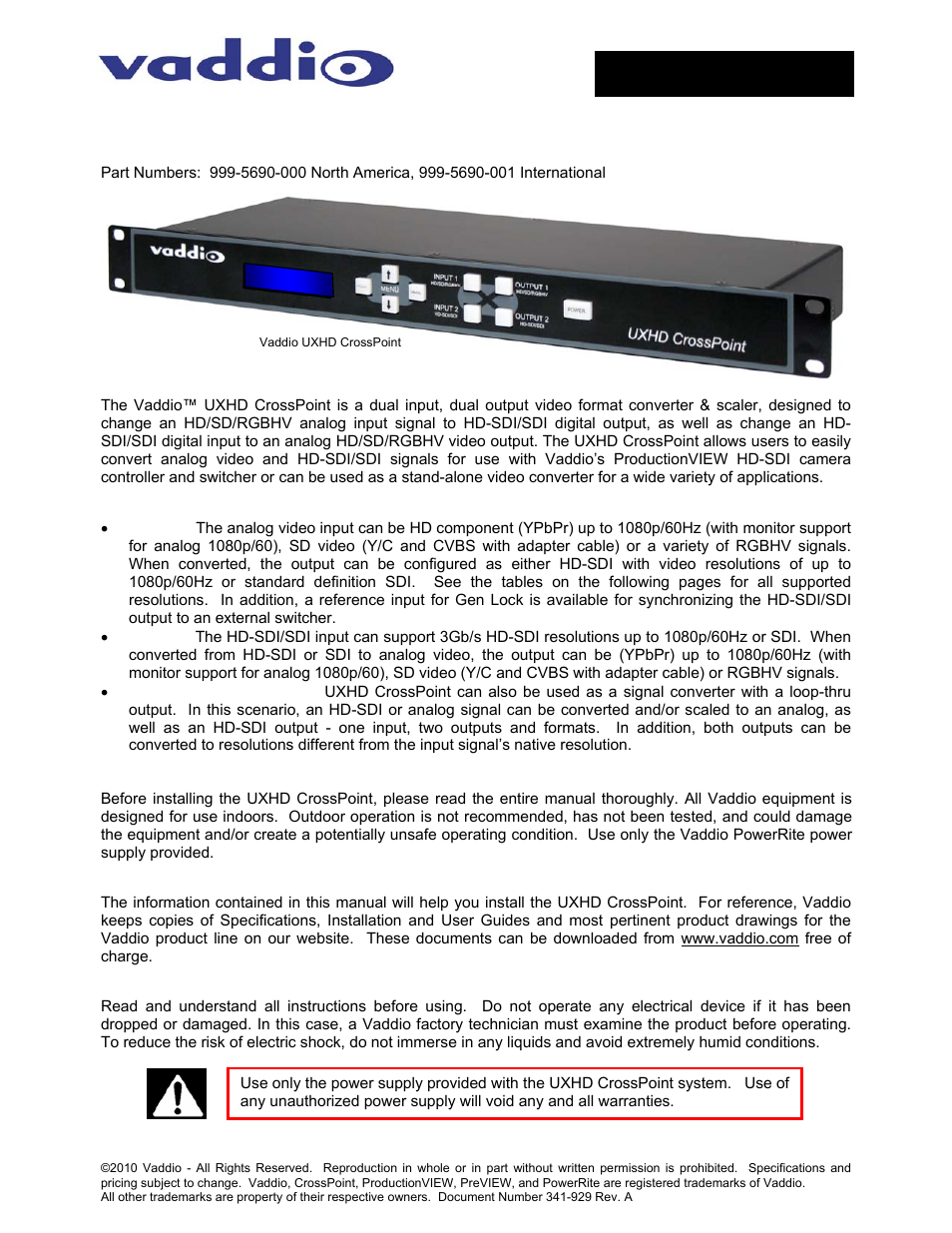 Vaddio UXHD CrossPoint User Manual | 12 pages