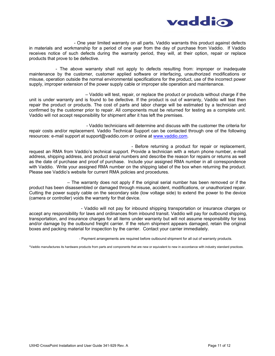 Vaddio UXHD CrossPoint User Manual | Page 11 / 12