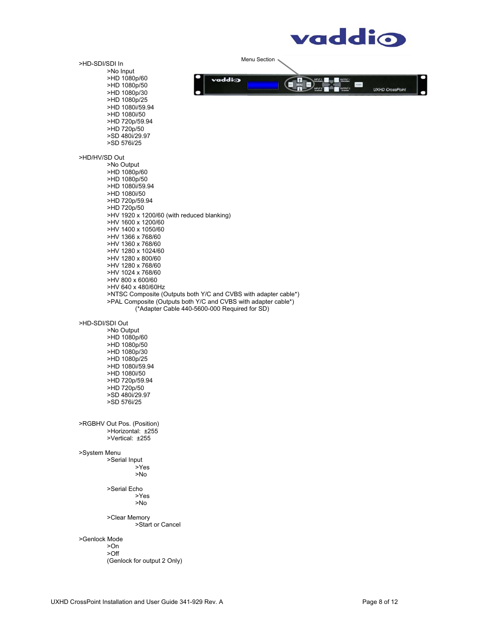 Vaddio UXHD CrossPoint User Manual | Page 8 / 12