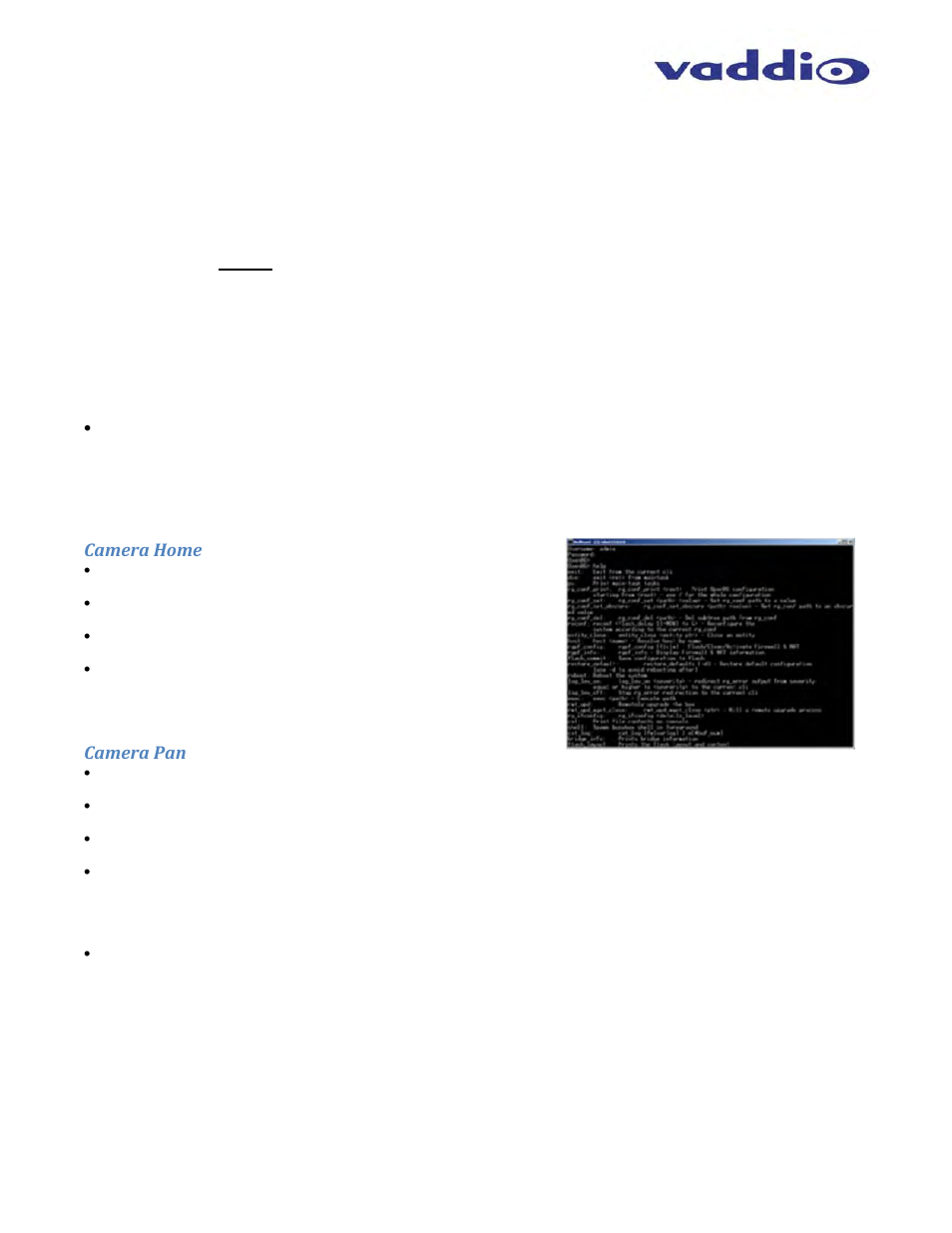Camera home, Camera pan | Vaddio ClearVIEW HD-USB User Manual | Page 30 / 36
