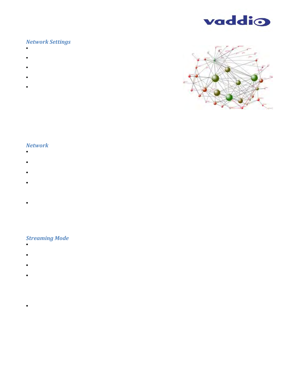 Network settings, Network, Streaming mode | Vaddio ClearVIEW HD-USB User Manual | Page 33 / 36