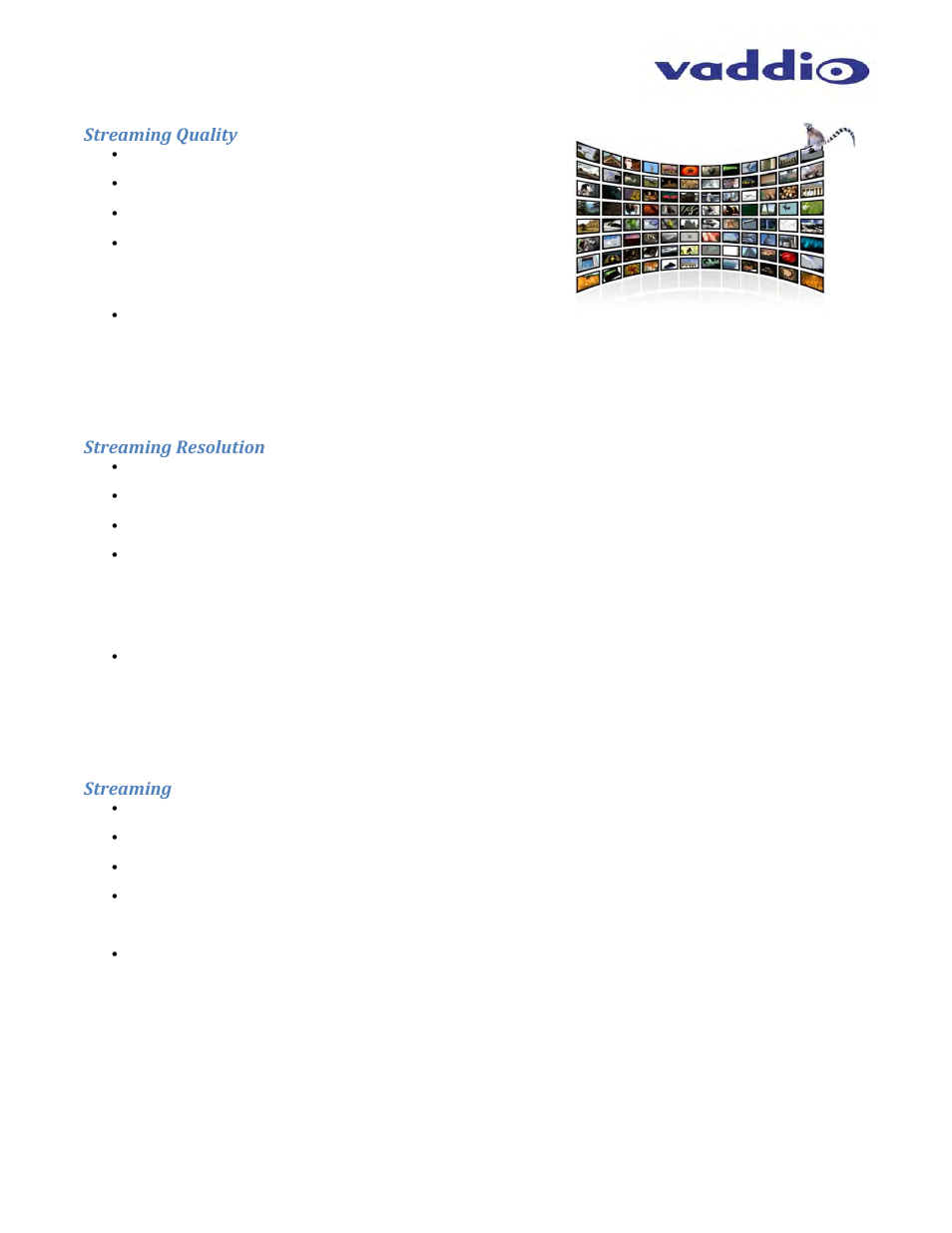 Streaming quality, Streaming resolution, Streaming | Vaddio ClearVIEW HD-USB User Manual | Page 34 / 36