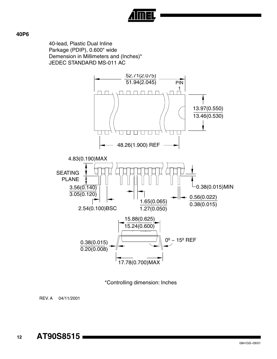 40p6 | Atmel AVR AT90S8515-4 User Manual | Page 12 / 13