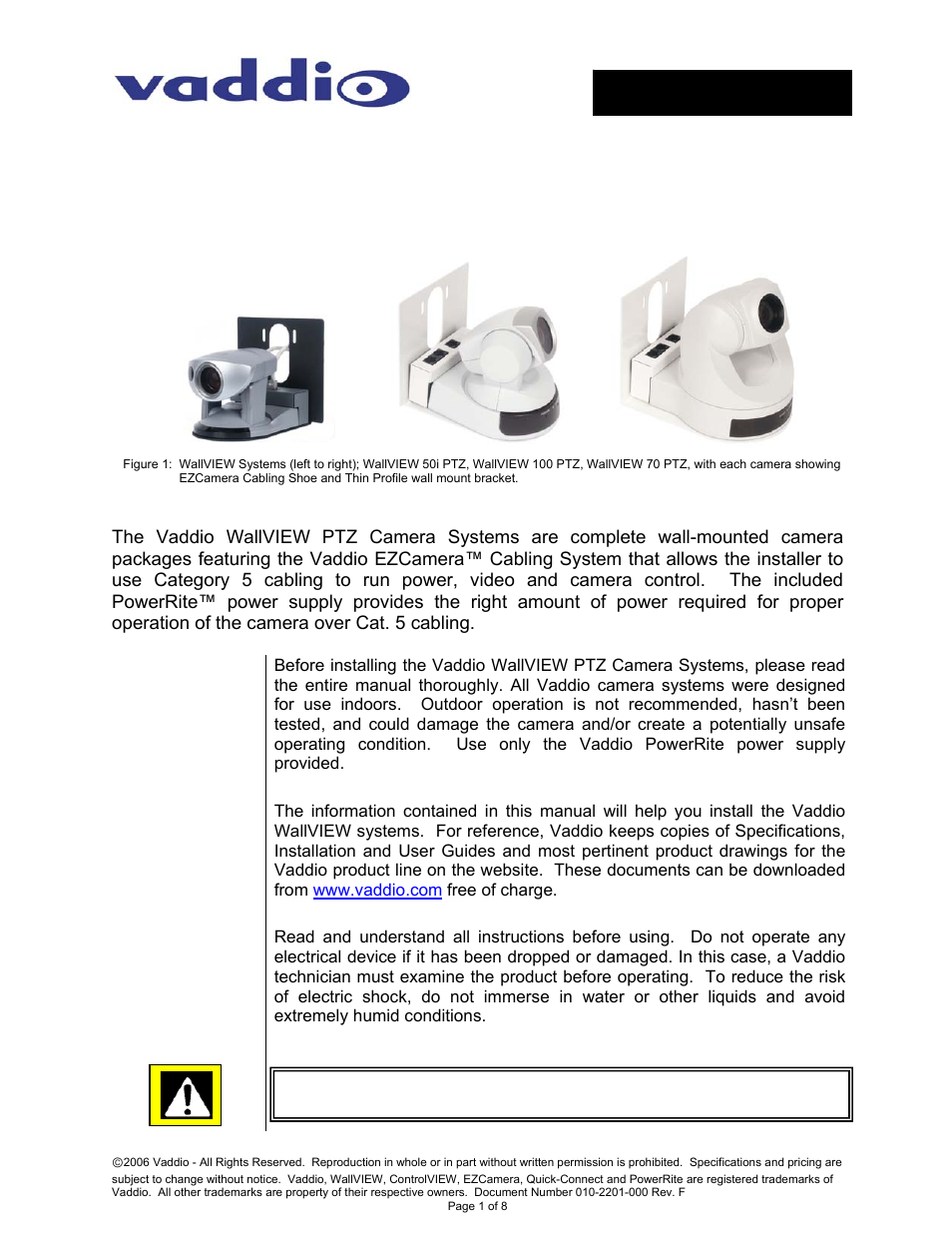 Vaddio WallVIEW 70 User Manual | 8 pages