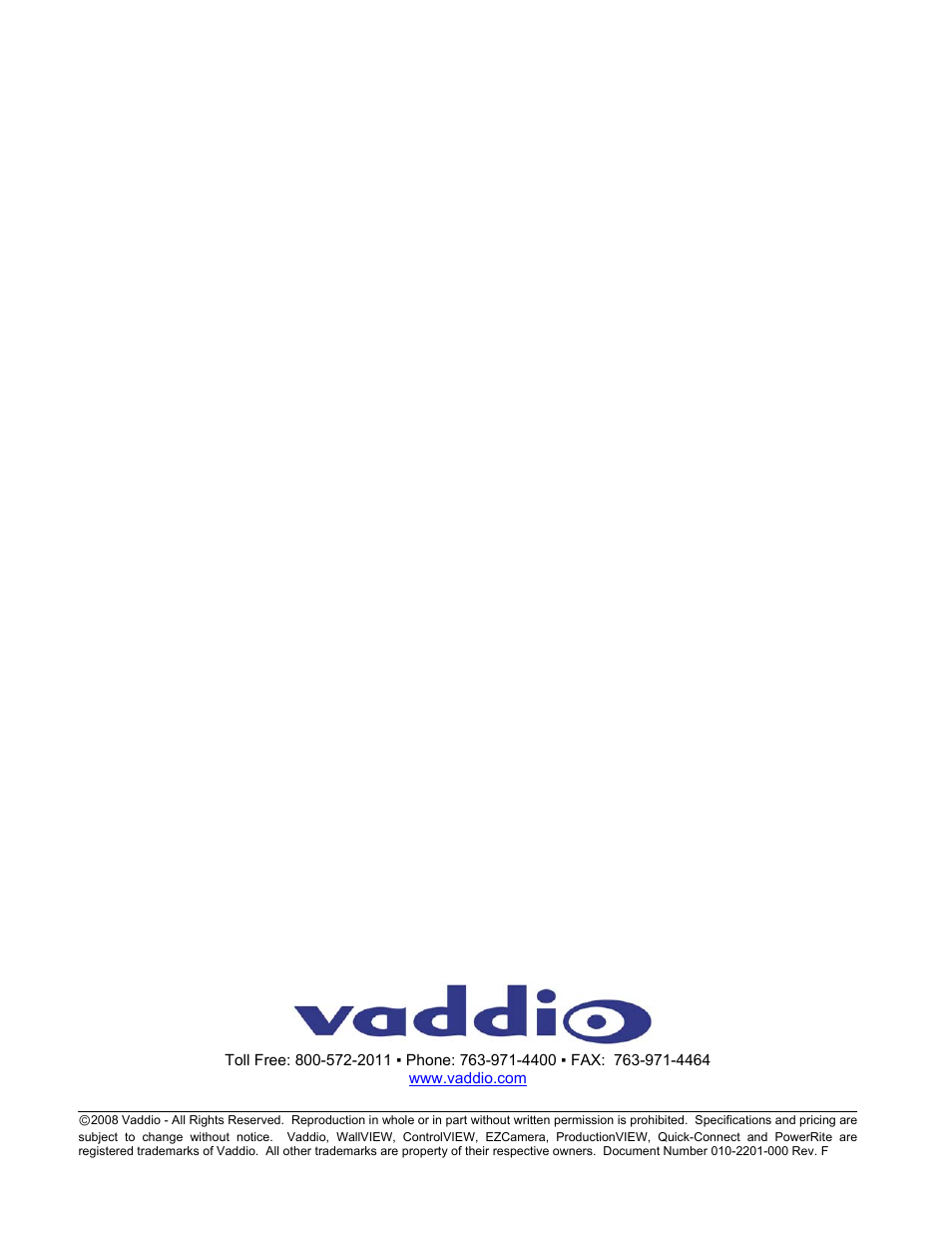 Vaddio WallVIEW 70 User Manual | Page 8 / 8