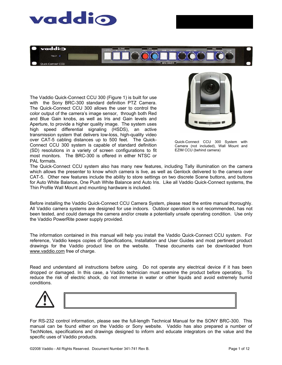 Vaddio WallVIEW CCU 300 Quick-Connect User Manual | 12 pages