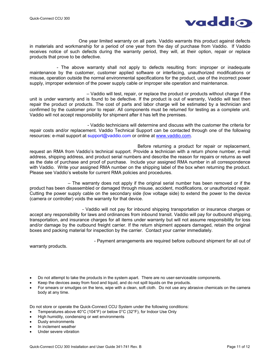 Vaddio WallVIEW CCU 300 Quick-Connect User Manual | Page 11 / 12