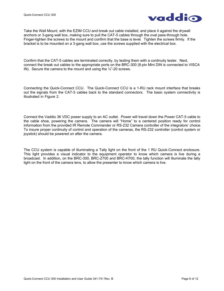 Vaddio WallVIEW CCU 300 Quick-Connect User Manual | Page 6 / 12