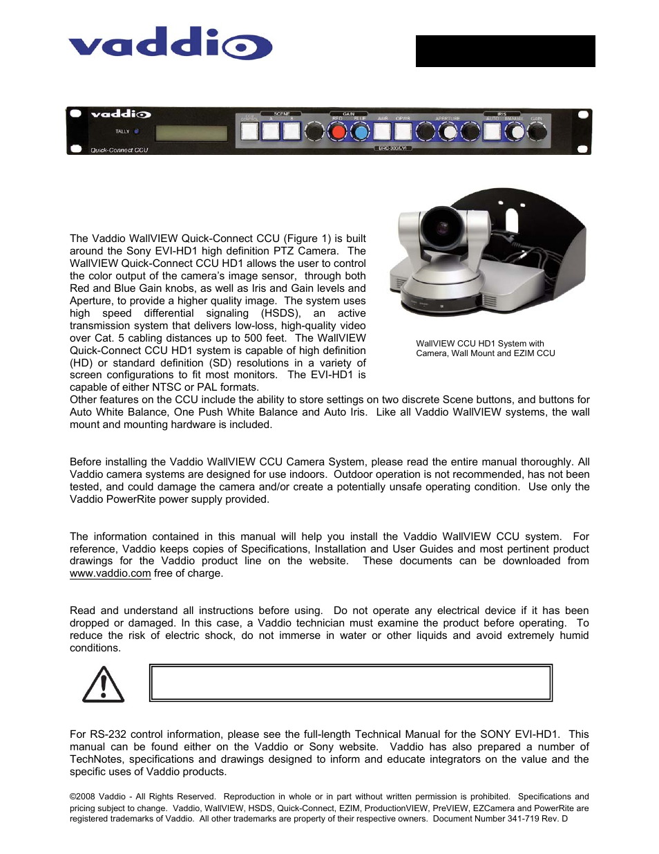 Vaddio WallVIEW CCU HD1 User Manual | 12 pages