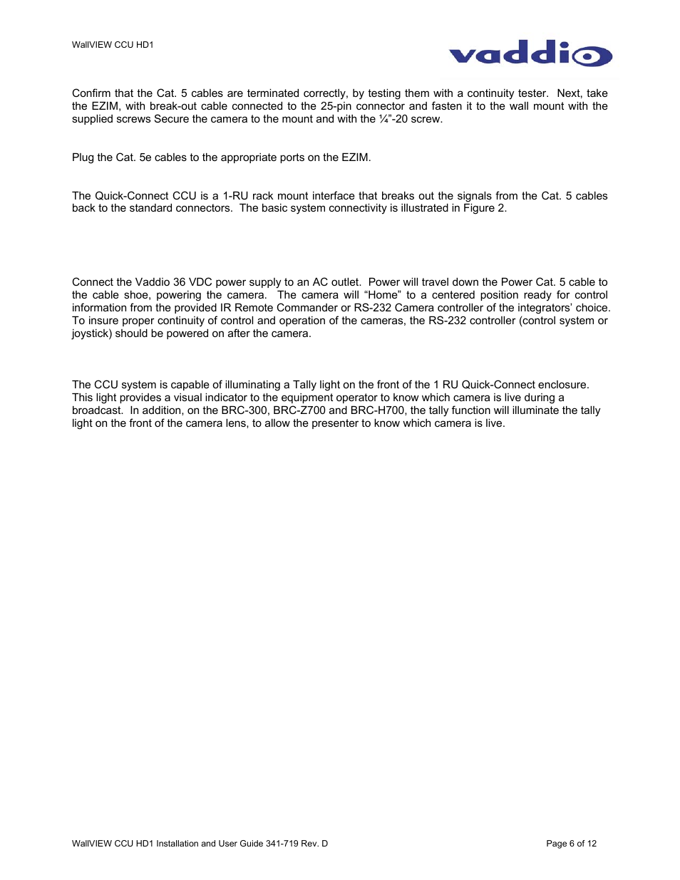 Vaddio WallVIEW CCU HD1 User Manual | Page 6 / 12