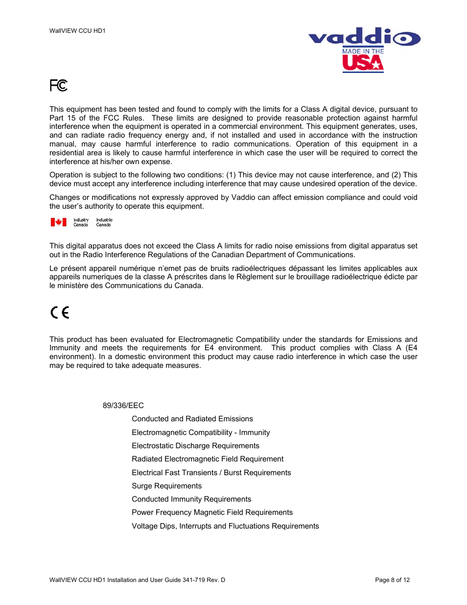 Vaddio WallVIEW CCU HD1 User Manual | Page 8 / 12