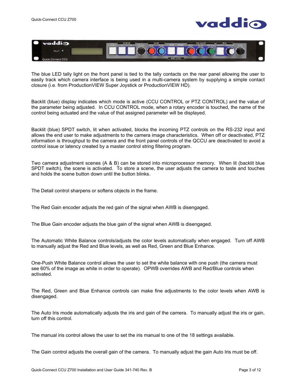 Vaddio WallVIEW CCU Z700 Quick-Connect User Manual | Page 3 / 12