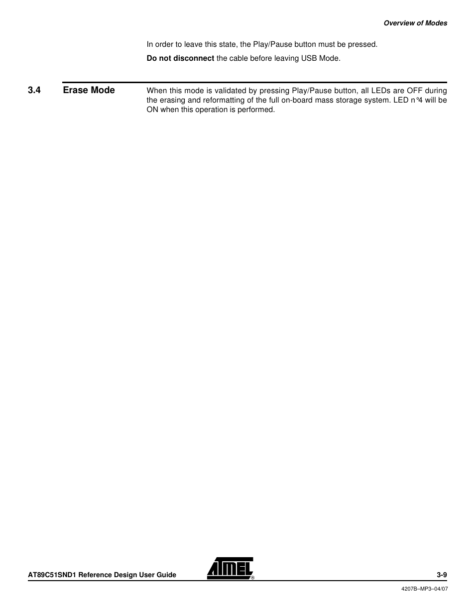 4 erase mode, Erase mode | Atmel AT89C51SND1 User Manual | Page 11 / 13