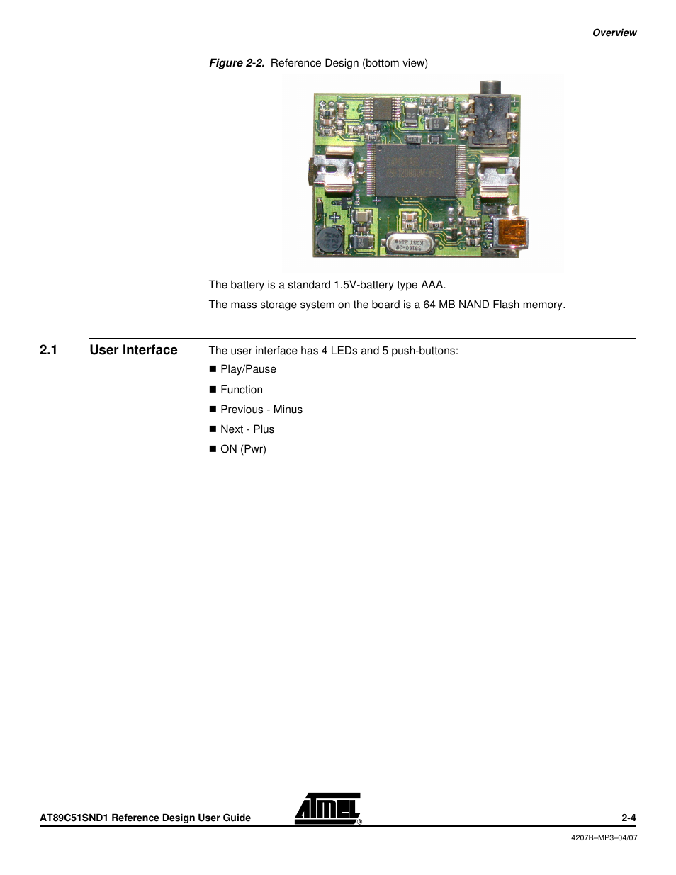 1 user interface, User interface | Atmel AT89C51SND1 User Manual | Page 6 / 13