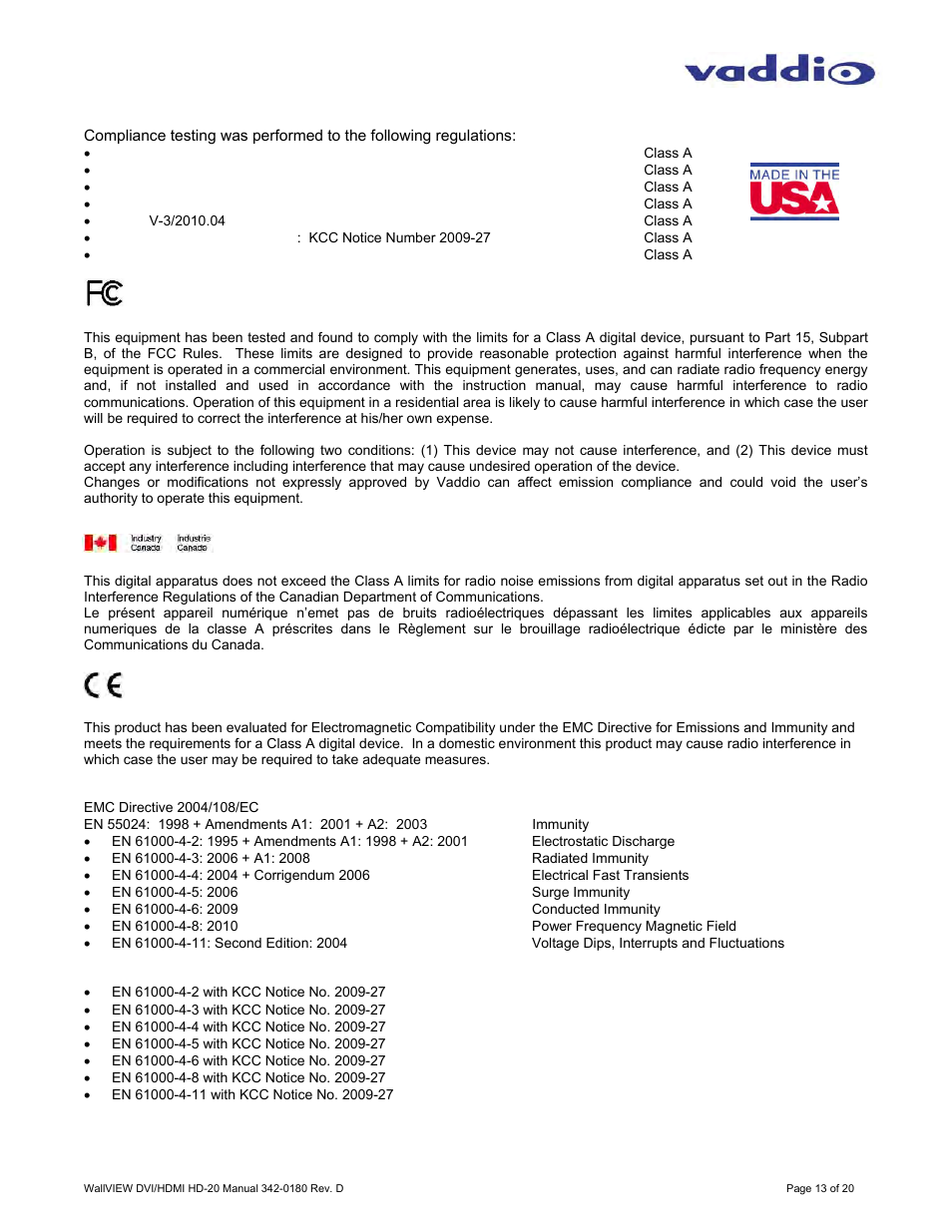 Vaddio WallVIEW HD-20 DVI/HDMI User Manual | Page 13 / 20