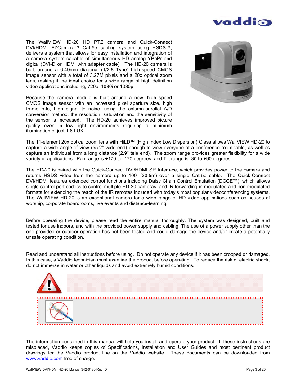 Vaddio WallVIEW HD-20 DVI/HDMI User Manual | Page 3 / 20