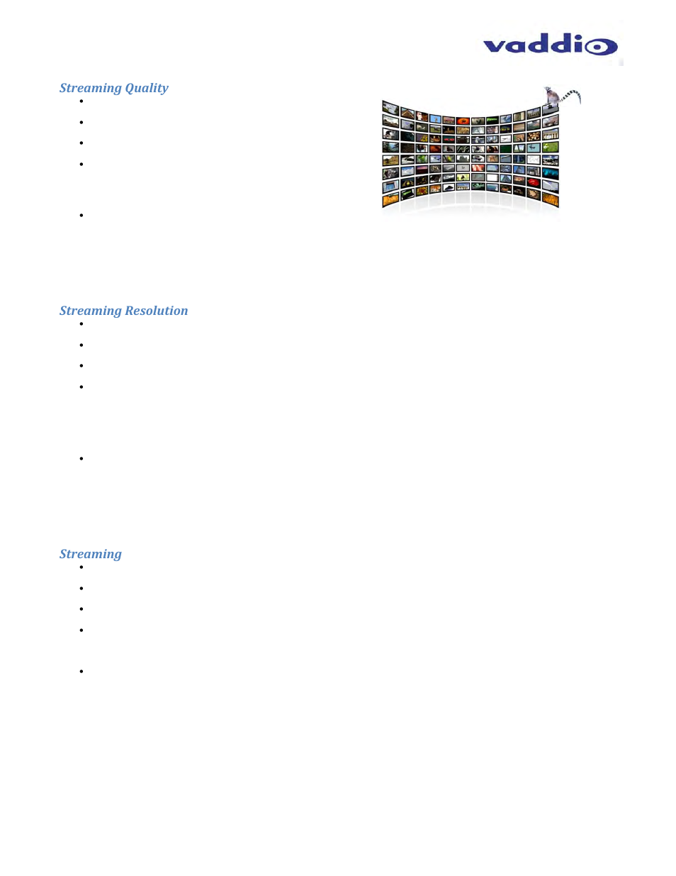 Streaming quality, Streaming resolution, Streaming | Vaddio WallVIEW HD-USB SR User Manual | Page 38 / 40