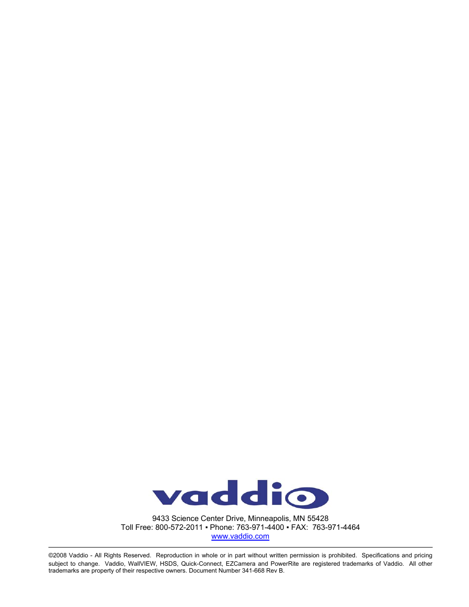 Vaddio WallVIEW PRO 300 User Manual | Page 10 / 10
