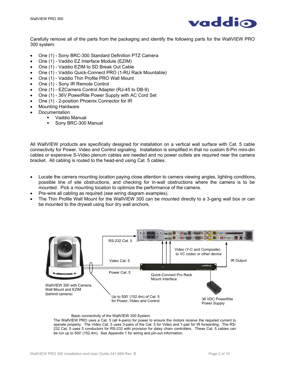 Vaddio WallVIEW PRO 300 User Manual | Page 2 / 10