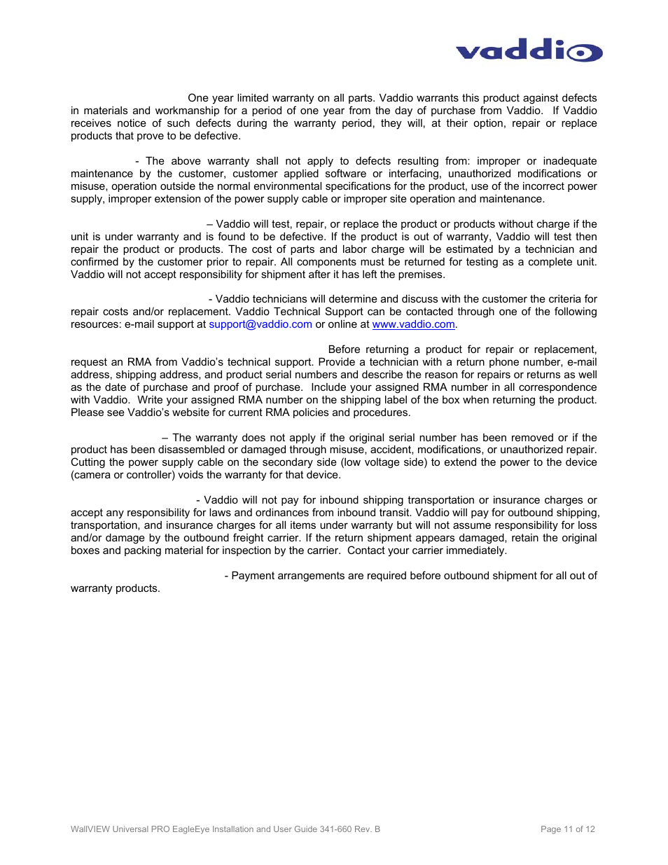 Vaddio WallVIEW Pro EagleEye User Manual | Page 11 / 12