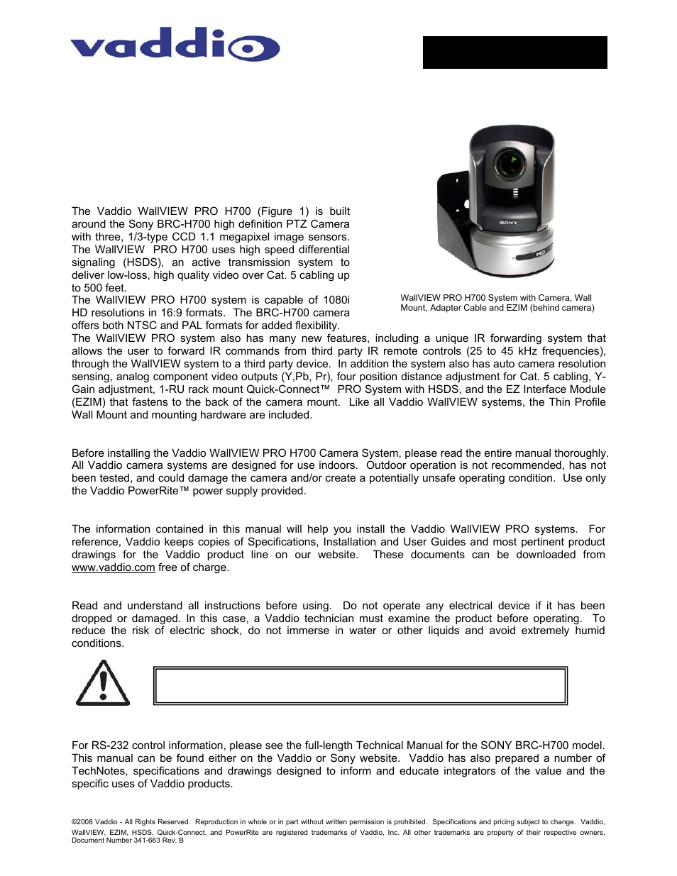 Vaddio WallVIEW PRO H700 User Manual | 12 pages