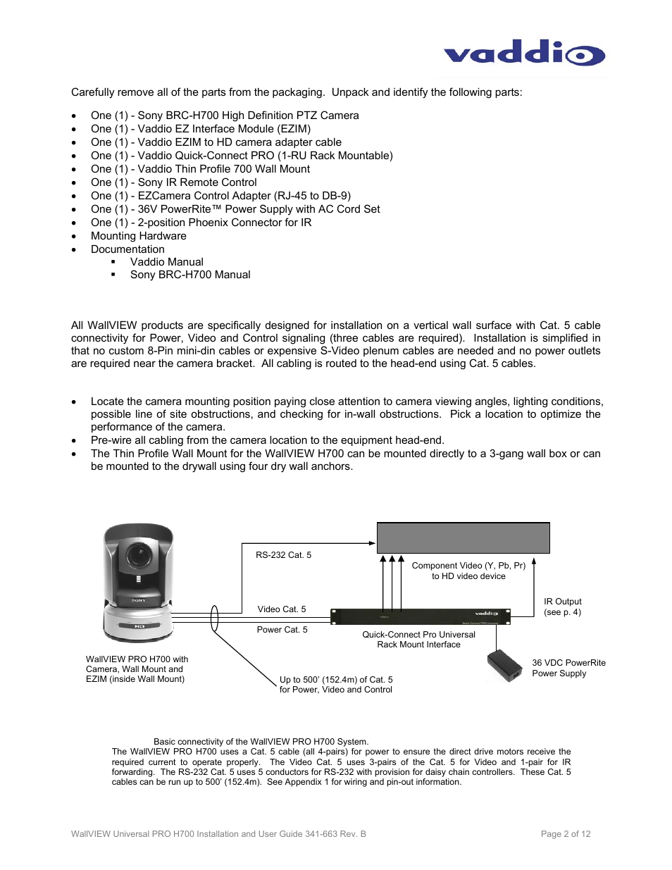 Wiring diagram example | Vaddio WallVIEW PRO H700 User Manual | Page 2 / 12