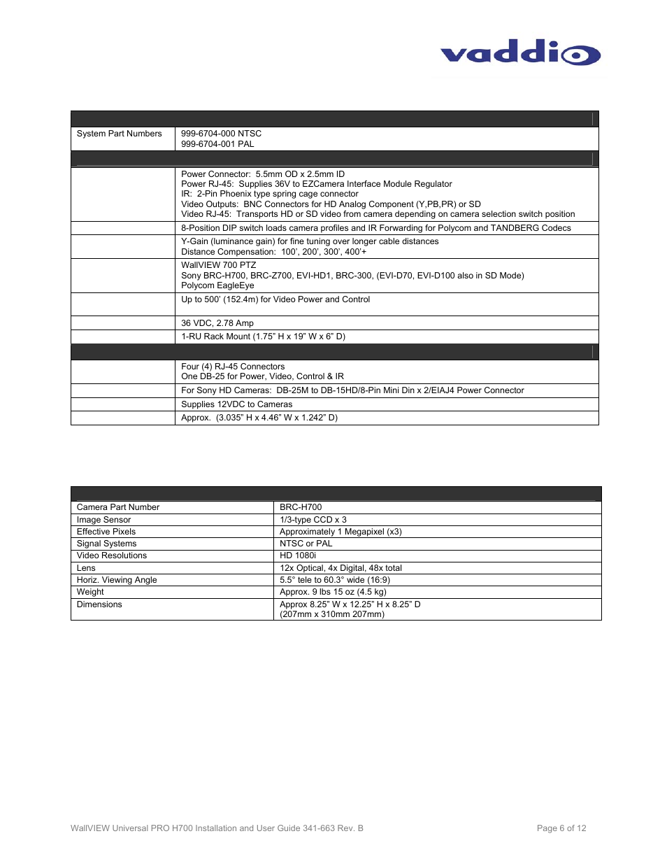 Vaddio WallVIEW PRO H700 User Manual | Page 6 / 12