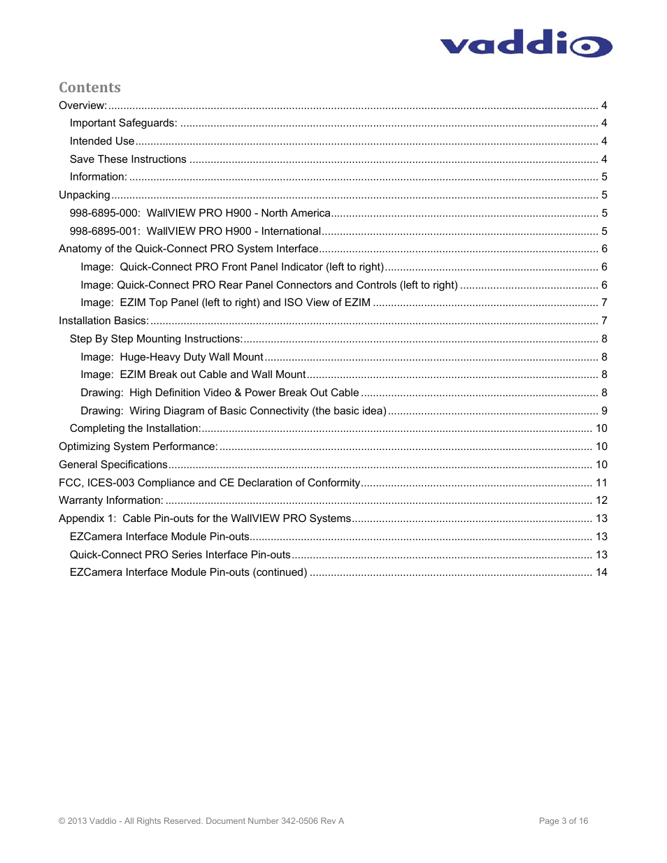 Vaddio WallVIEW PRO H900 User Manual | Page 3 / 16