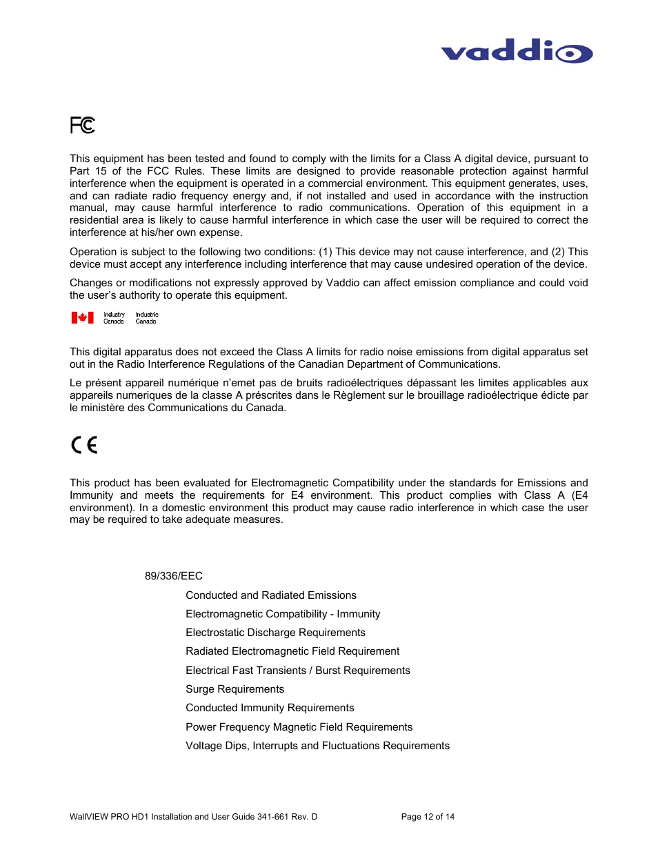 Vaddio WallVIEW PRO HD-1 User Manual | Page 12 / 14