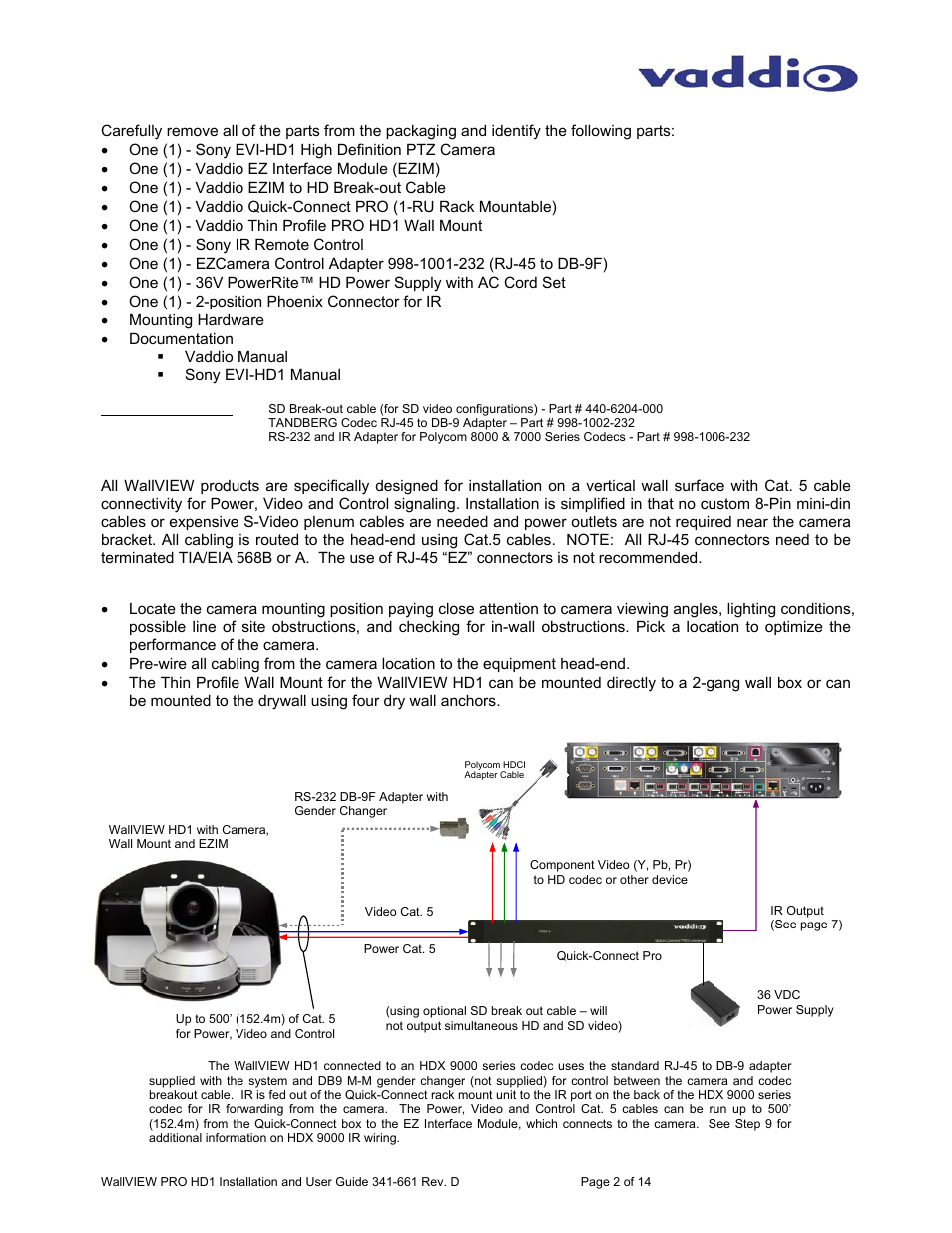 Vaddio WallVIEW PRO HD-1 User Manual | Page 2 / 14